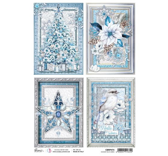 Motif straw silk "Elecance of Blue - Blue Cards"