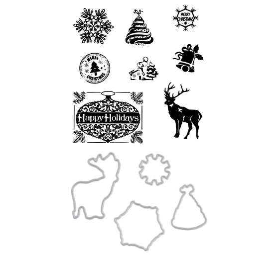 Ponsvormen en stempel set "Happy Holidays"