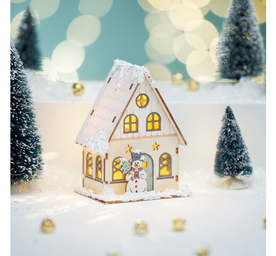 VBS Houten bouwpakket "Huis met sneeuwpop", incl. LED's