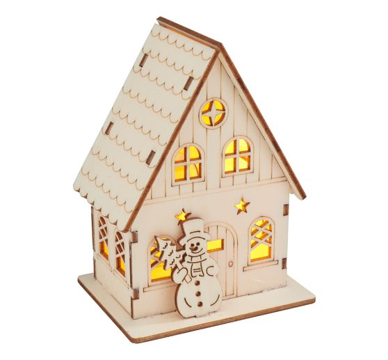 VBS Houten bouwpakket "Huis met sneeuwpop", incl. LED's