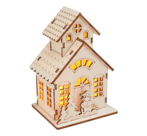VBS Houten bouwpakket "Huis met toren en sneeuwpop", incl. LED's