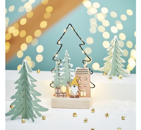 Décoration à emboîter en bois VBS « Sapin métal – Éclat de lumières », éclairage LED inclus