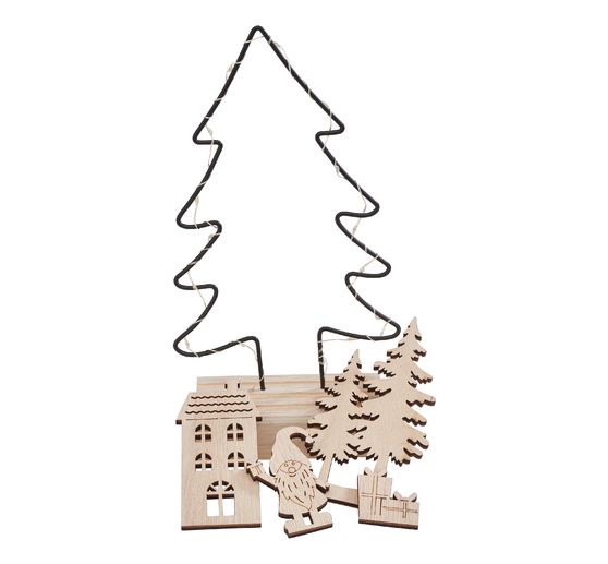 Décoration à emboîter en bois VBS « Sapin métal – Éclat de lumières », éclairage LED inclus