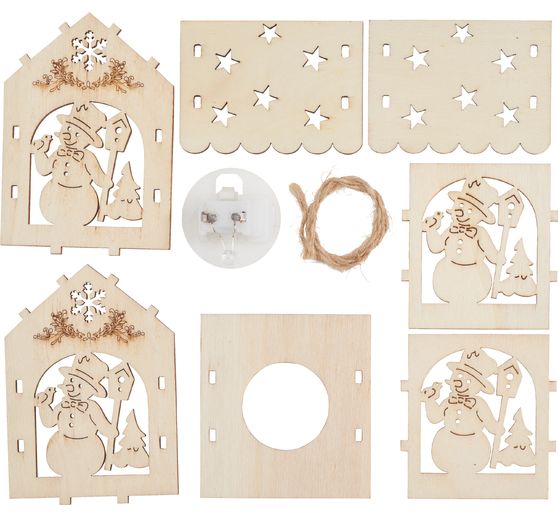 VBS Wooden building kit "Snowman with birdhouse", incl. LEDs