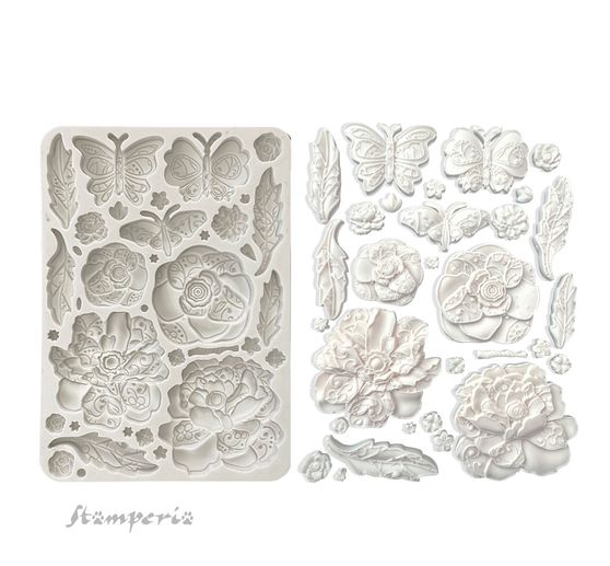 Gietvorm van siliconen "Old Lace - Butterfly & Flowers"