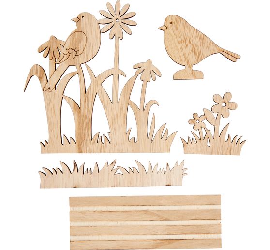 Décoration à emboîter en bois VBS « Oiseaux dans la prairie »