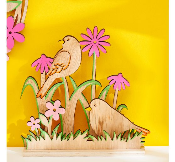 Décoration à emboîter en bois VBS « Oiseaux dans la prairie »
