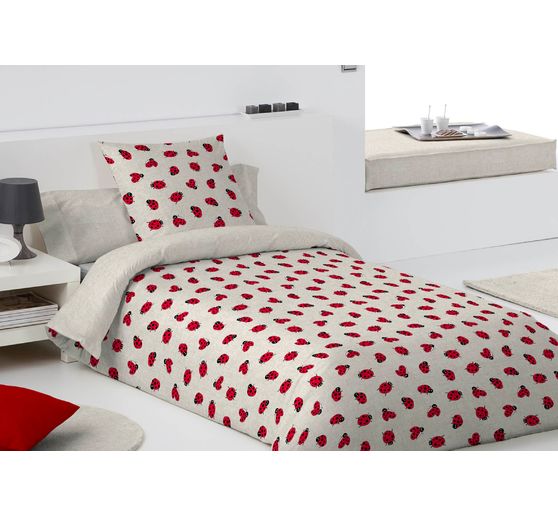 Tissu imprimé aspect lin au mètre « Coccinelle »