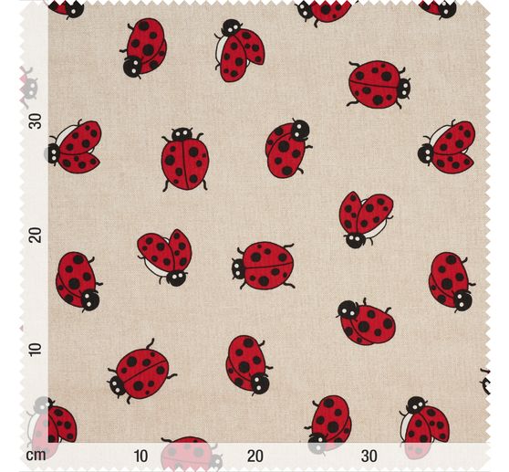 Tissu imprimé aspect lin au mètre « Coccinelle »