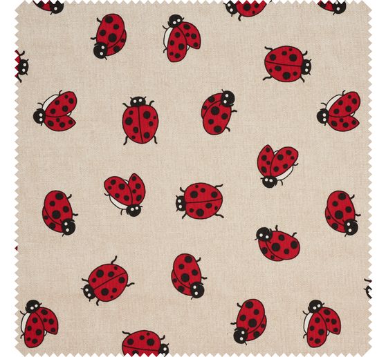 Tissu imprimé aspect lin au mètre « Coccinelle »