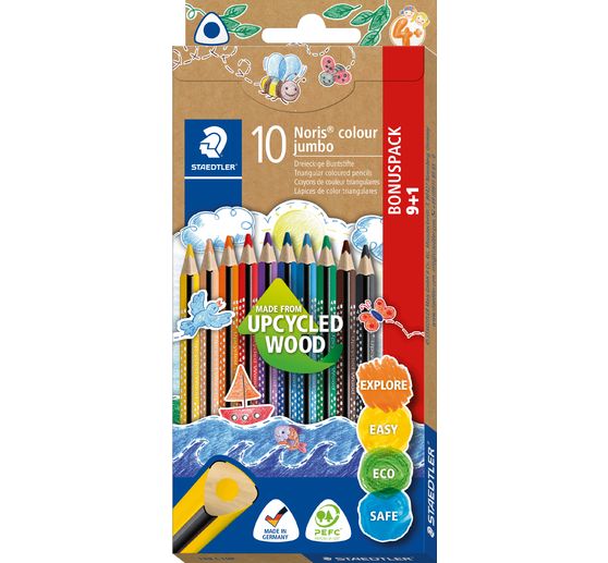 Crayons de couleur STAEDTLER Noris colour « Jumbo », set de 9 + 1 gratuit