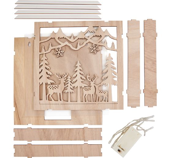 Kit cadre 3D bois VBS « Cerfs dans la forêt », éclairage LED inclus
