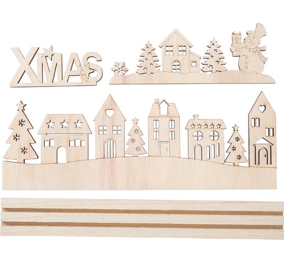 Décoration à emboîter en bois VBS « Village de Noël Xmas », 4 pc.