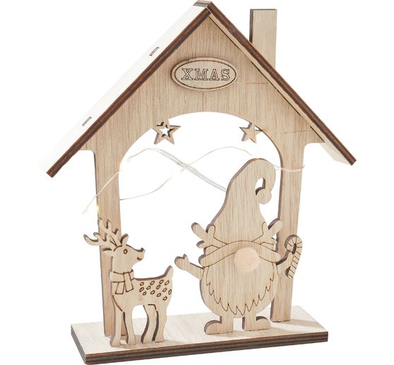 Décoration à emboîter en bois VBS « Maison de lutin », à éclairage LED
