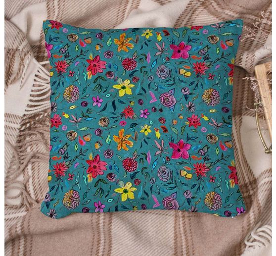 Polyester stof "Floral Turquoise"