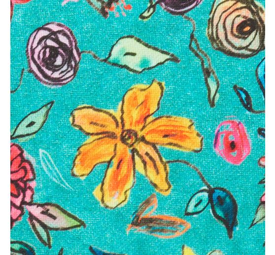 Polyester stof "Floral Turquoise"