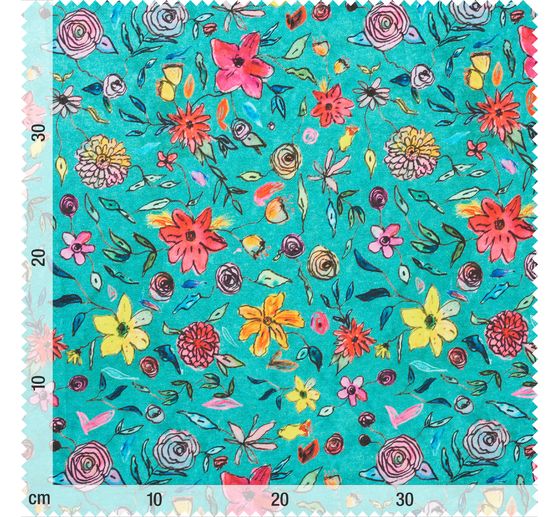 Polyester stof "Floral Turquoise"
