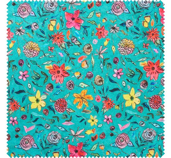 Polyester stof "Floral Turquoise"