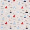 Tissu déco imprimé aspect lin au mètre « Bateaux à voile »