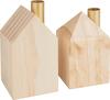 Houten huisjes met houder voor staafkaars