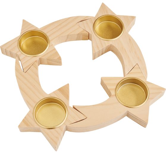 Couronne de l'Avent en bois et métal « Etoiles », à assembler