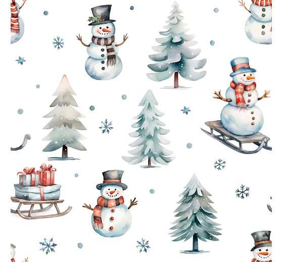 Decoration fabric linen optics "Snowman with sledge"