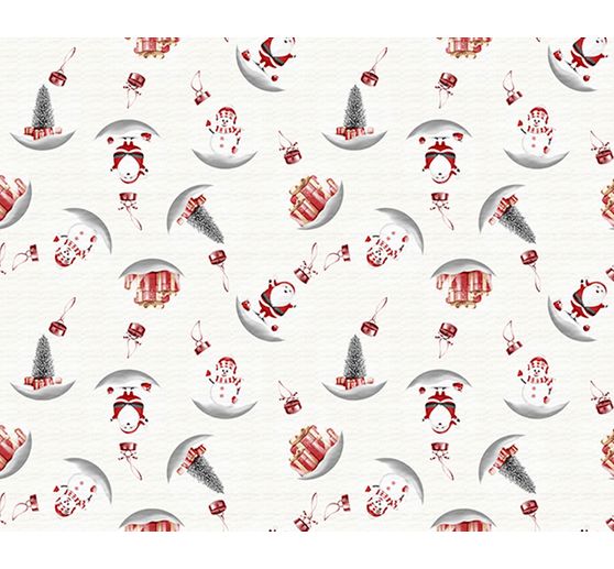 Motief stof linnen optiek met gouden opdruk "Snowman and Santa"