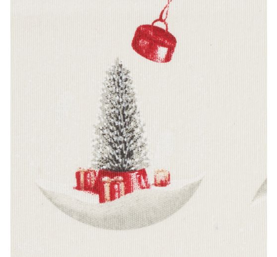 Motief stof linnen optiek met gouden opdruk "Snowman and Santa"