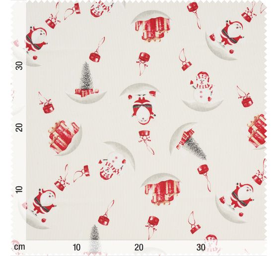 Motief stof linnen optiek met gouden opdruk "Snowman and Santa"