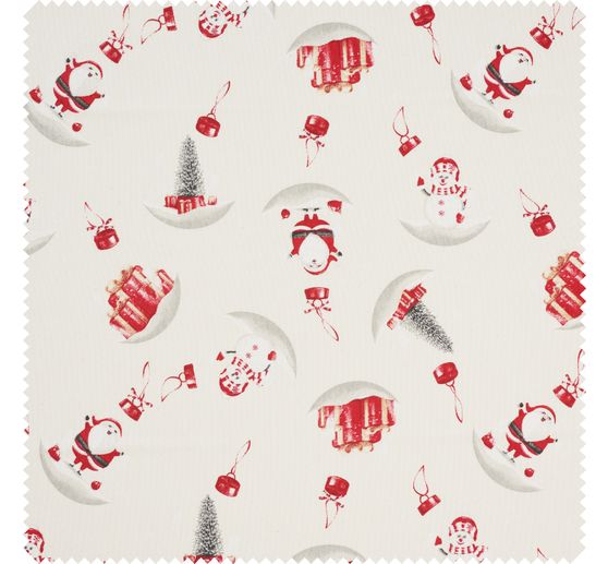 Motief stof linnen optiek met gouden opdruk "Snowman and Santa"