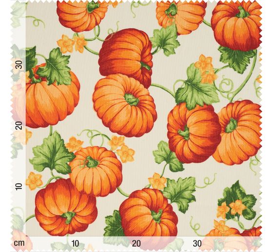 Tissu imprimé aspect lin au mètre « Citrouille »