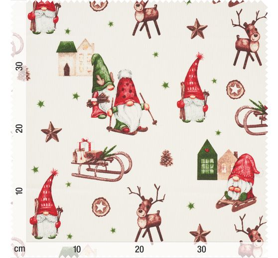 Tissu imprimé aspect lin au mètre « Le monde des lutins »