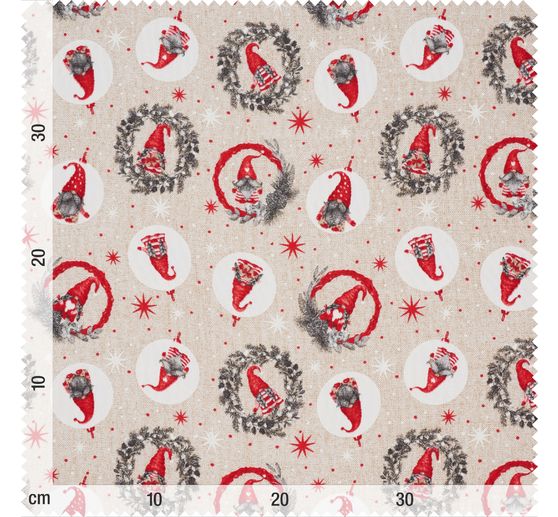 Tissu déco imprimé aspect lin au mètre « Lutins »