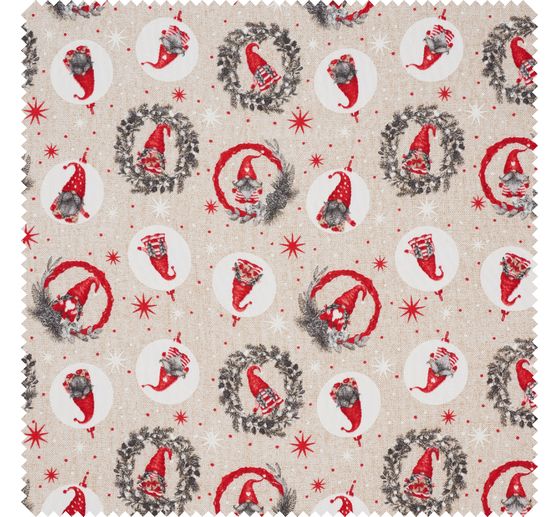Tissu déco imprimé aspect lin au mètre « Lutins »