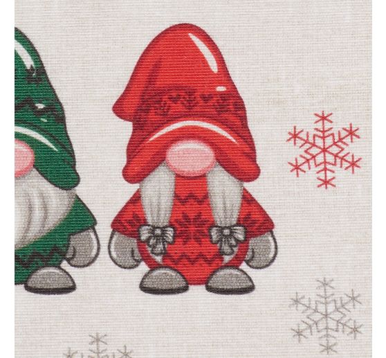 Tissu déco imprimé aspect lin au mètre « Lutins et sapins »