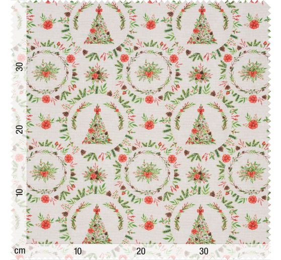 Tissu déco imprimé aspect lin au mètre « Sapin de Noël »