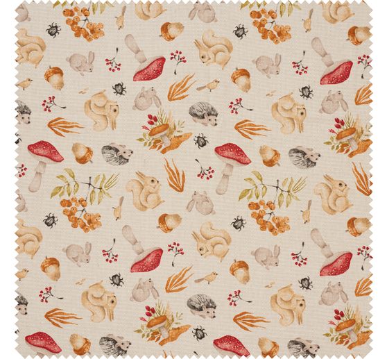 Tissu déco imprimé aspect lin au mètre « L'automne »