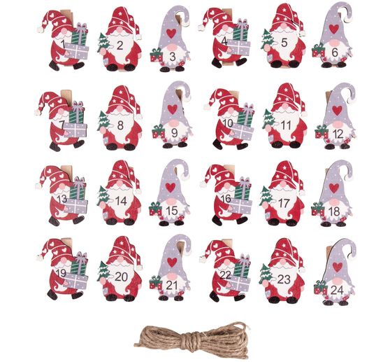 Chiffres de l'Avent « Lutin de Noël Santa » sur pince en bois