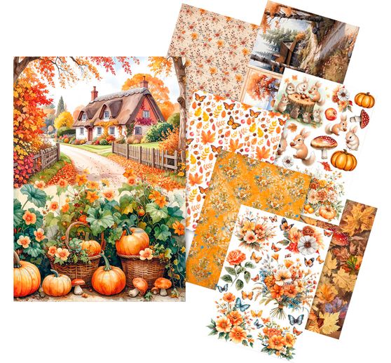 Motief strozijde assortiment "Hallo herfst"", set van 8