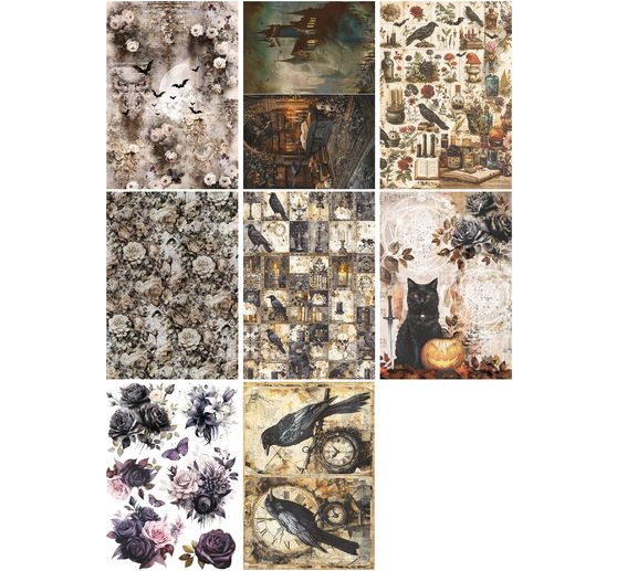 Assortiment de soies de paille à motifs « Dark Akademia », set de 8 pièces
