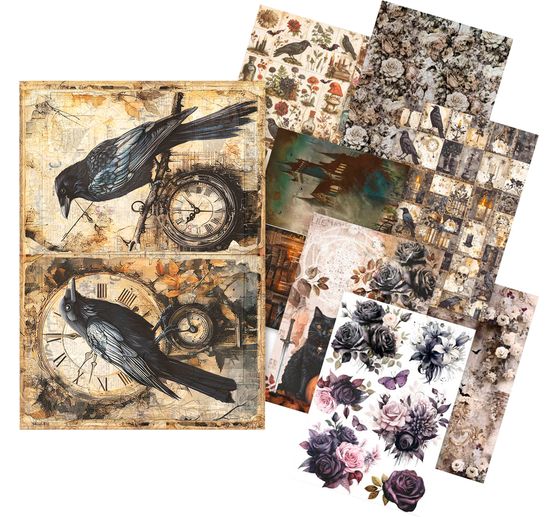 Assortiment de soies de paille à motifs « Dark Akademia », set de 8 pièces