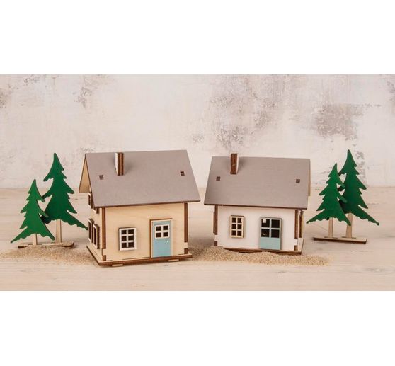 Wooden building kit "Light houses and fir trees", incl. LED