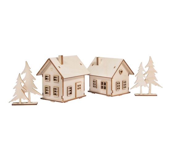 Wooden building kit "Light houses and fir trees", incl. LED