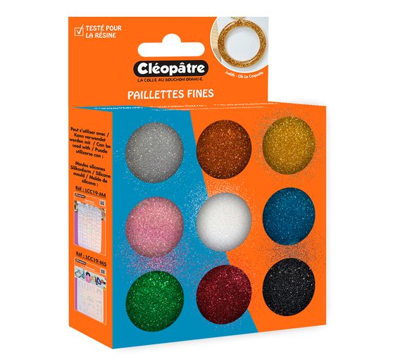 Glitterpoeder kleurset, 9 potjes
