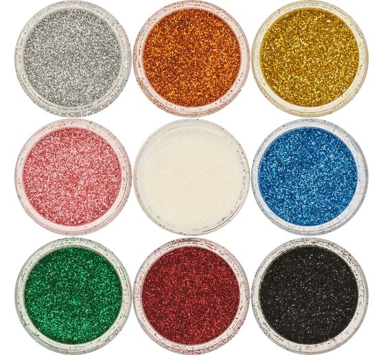 Glitterpoeder kleurset, 9 potjes