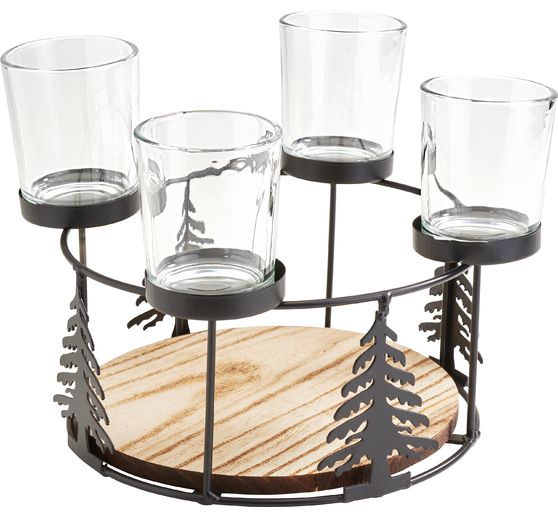 Wooden metal Advent wreath with tree silhouette + 4 jars for candles