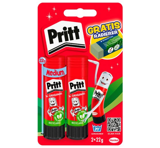 Pritt Glue sticks 2x 22 g, plus eraser