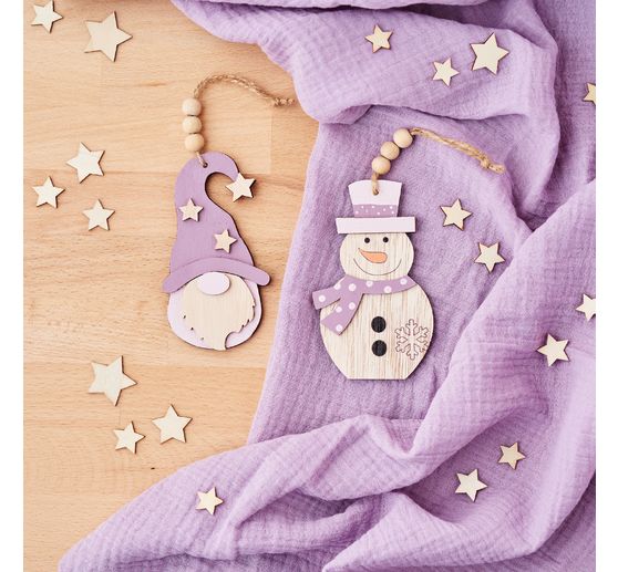 VBS Houten decoratieve hanger "Kabouter en sneeuwpop", set van 2