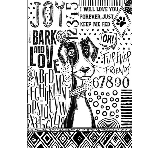Motiv-Strohseide "Furry Friends - Dog Black and White"