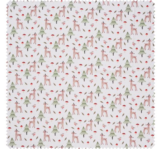 Katoenen stof "Hert in het paddenstoelenbos"